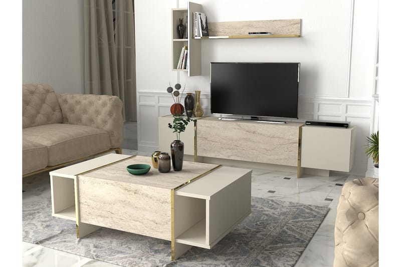 VEYRON Tv-bänk 180 cm Beige/Sandsten - Möbler - Vardagsrum - Tv-möbler & mediamöbler - Tv-bänkar