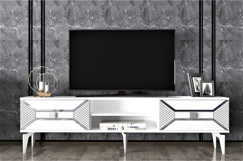 Yumedi Tv-bänk 150 cm Vit/Silver - Möbler - Vardagsrum - Tv-möbler & mediamöbler - Tv-bänkar