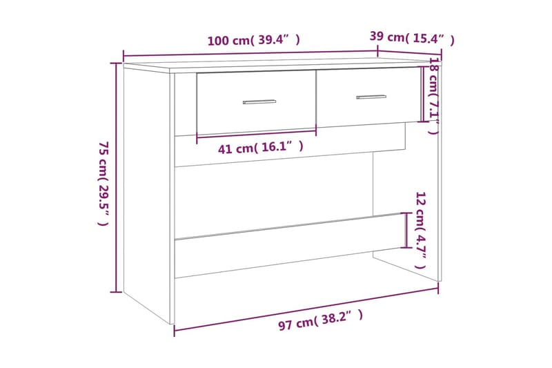 beBasic Avlastningsbord grå sonoma 100x39x75 cm konstruerat trä - Möbler - Vardagsrum - Soffbord & vardagsrumsbord - Avlastningsbord & konsolbord