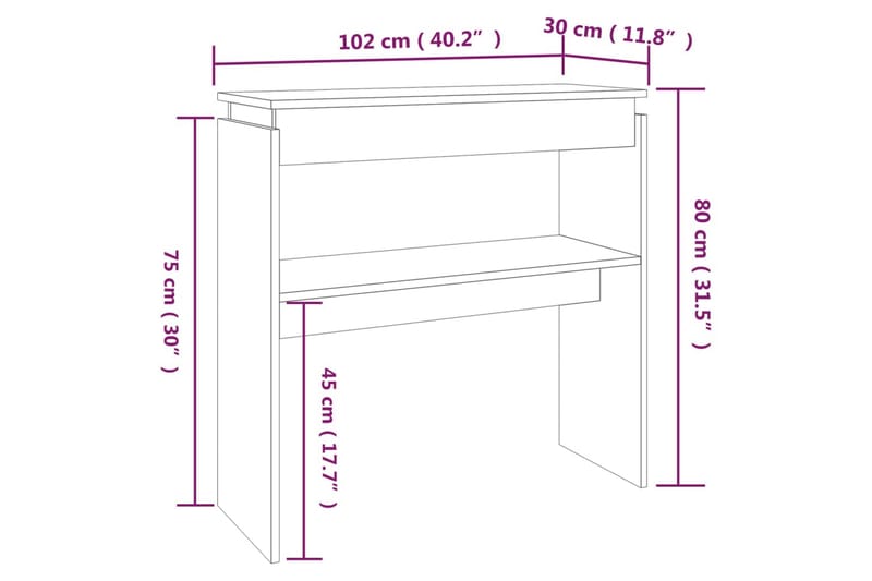 beBasic Avlastningsbord grå sonoma 102x30x80 cm konstruerat trä - Möbler - Vardagsrum - Soffbord & vardagsrumsbord - Avlastningsbord & konsolbord