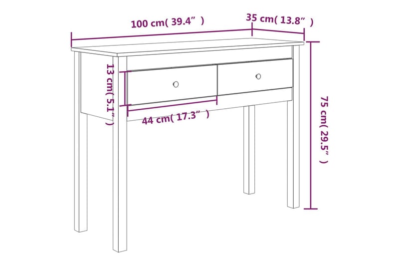 beBasic Konsolbord 100x35x75 cm massiv furu - Möbler - Vardagsrum - Soffbord & vardagsrumsbord - Avlastningsbord & konsolbord