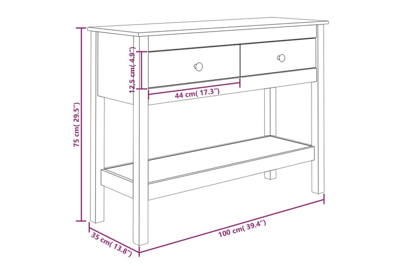 beBasic Konsolbord 100x35x75 cm massiv furu - Möbler - Vardagsrum - Soffbord & vardagsrumsbord - Avlastningsbord & konsolbord