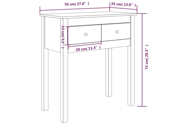 beBasic Konsolbord 70x35x75 cm massiv furu - Möbler - Vardagsrum - Soffbord & vardagsrumsbord - Avlastningsbord & konsolbord