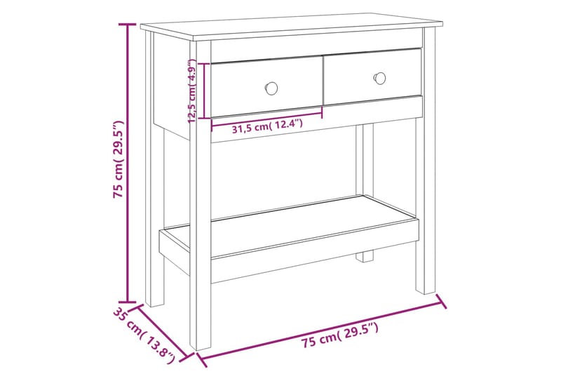 beBasic Konsolbord 75x35x75 cm massiv furu - Möbler - Vardagsrum - Soffbord & vardagsrumsbord - Avlastningsbord & konsolbord