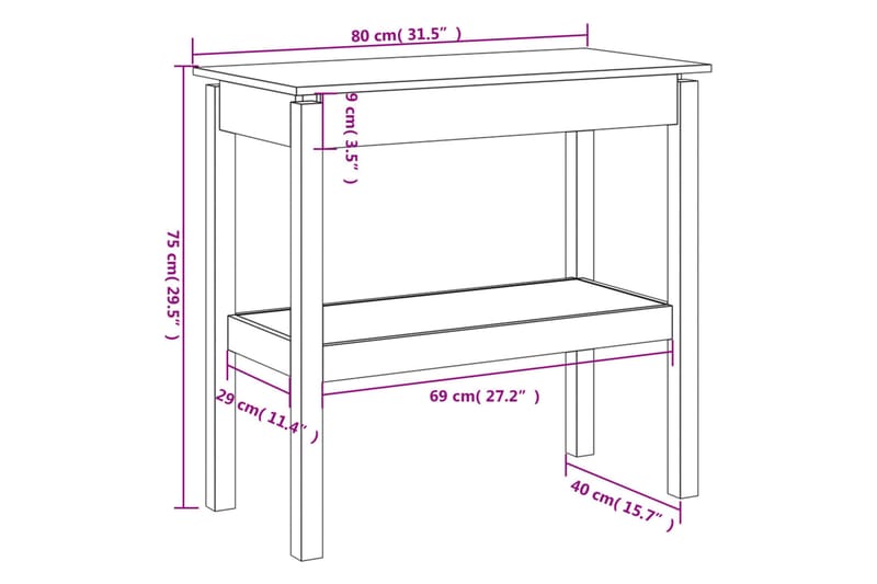 beBasic Konsolbord 80x40x75 cm massiv furu - Möbler - Vardagsrum - Soffbord & vardagsrumsbord - Avlastningsbord & konsolbord