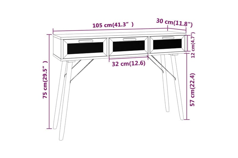 beBasic Konsolbord brun 105x30x75 cm massiv furu och naturlig rotting - Möbler - Vardagsrum - Soffbord & vardagsrumsbord - Avlastningsbord & konsolbord