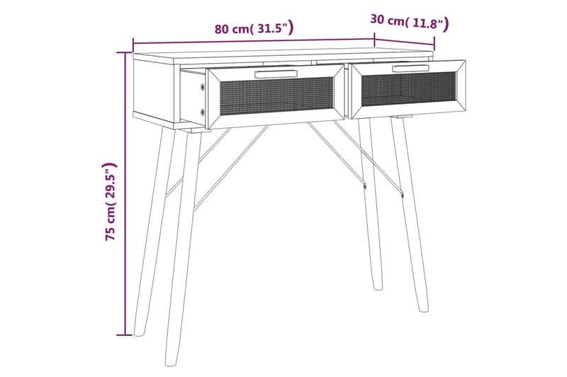 beBasic Konsolbord brun 80x30x75 cm massiv furu och naturlig rotting - Möbler - Vardagsrum - Soffbord & vardagsrumsbord - Avlastningsbord & konsolbord