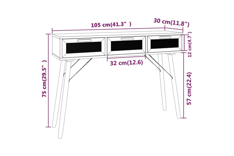 beBasic Konsolbord svart 105x30x75 cm massiv furu och naturlig rotting - Möbler - Vardagsrum - Soffbord & vardagsrumsbord - Avlastningsbord & konsolbord