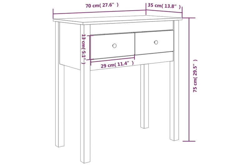 beBasic Konsolbord vit 70x35x75 cm massiv furu - Möbler - Vardagsrum - Soffbord & vardagsrumsbord - Avlastningsbord & konsolbord