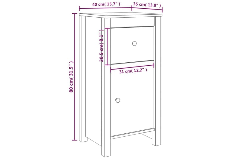 beBasic Skåp 2 st 40x35x80 cm massiv furu - Möbler - Vardagsrum - Soffbord & vardagsrumsbord - Sidobord & lampbord