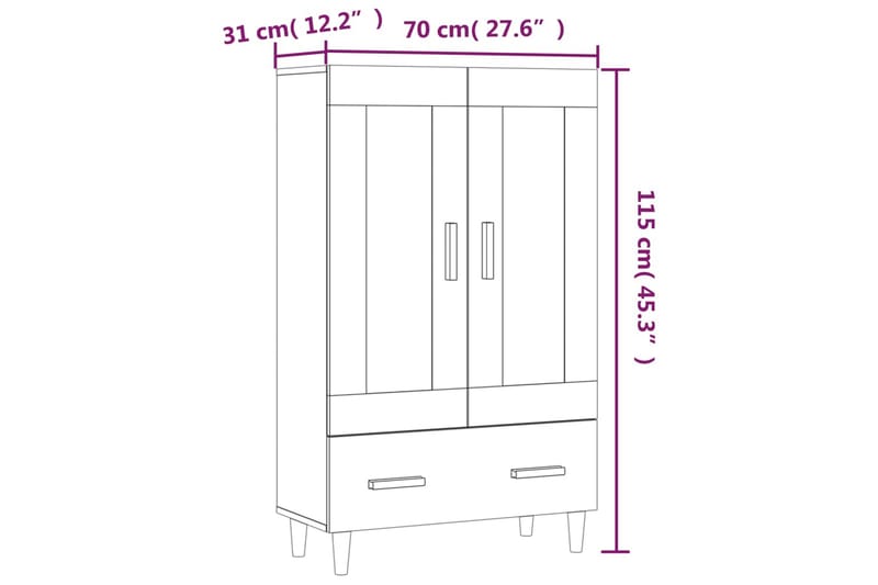 beBasic Skåp brun ek 70x31x115 cm konstruerat trä - Möbler - Vardagsrum - Soffbord & vardagsrumsbord - Sidobord & lampbord