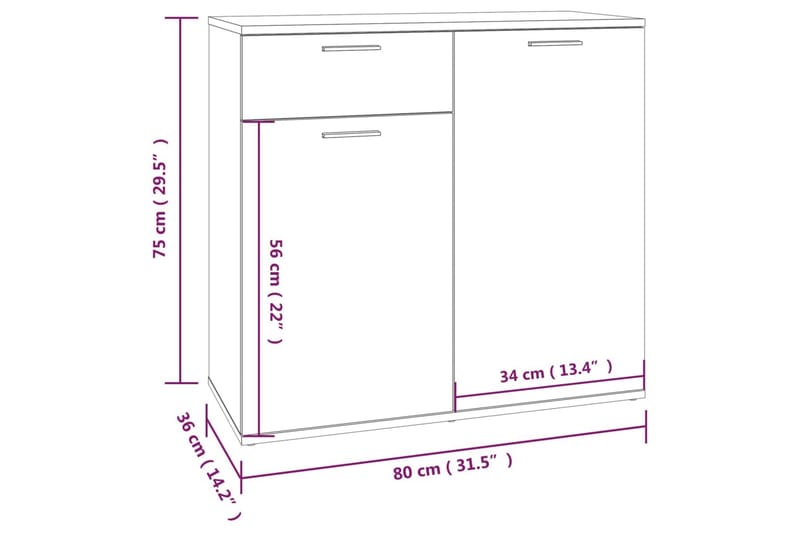 beBasic Skåp brun ek 80x36x75 cm konstruerat trä - Möbler - Vardagsrum - Soffbord & vardagsrumsbord - Sidobord & lampbord