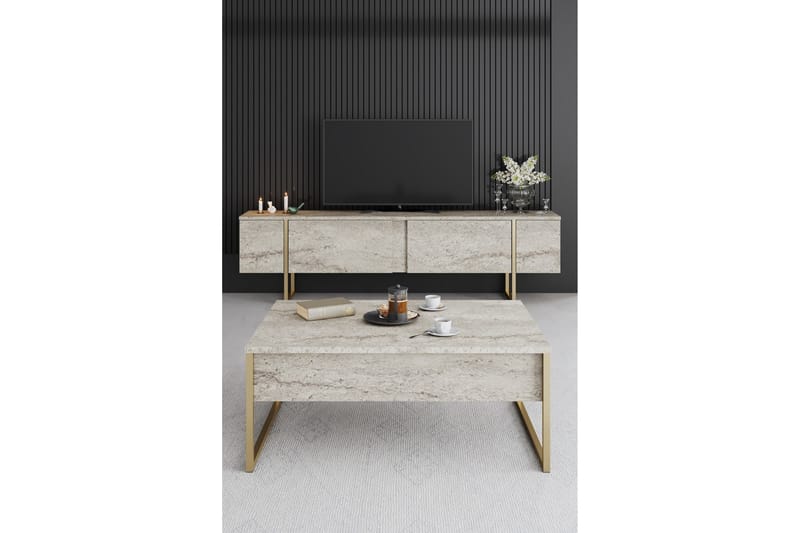 Luxe  Soffbord 90 cm Beige/Guld - Möbler - Vardagsrum - Soffbord & vardagsrumsbord - Soffbord