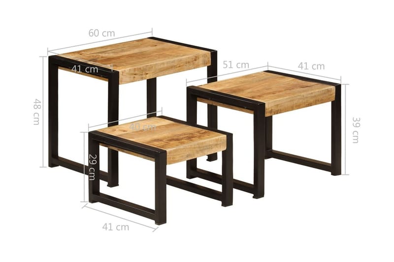 Satsbord 3 st massivt mangoträ - Brun - Möbler - Vardagsrum - Soffbord & vardagsrumsbord - Satsbord