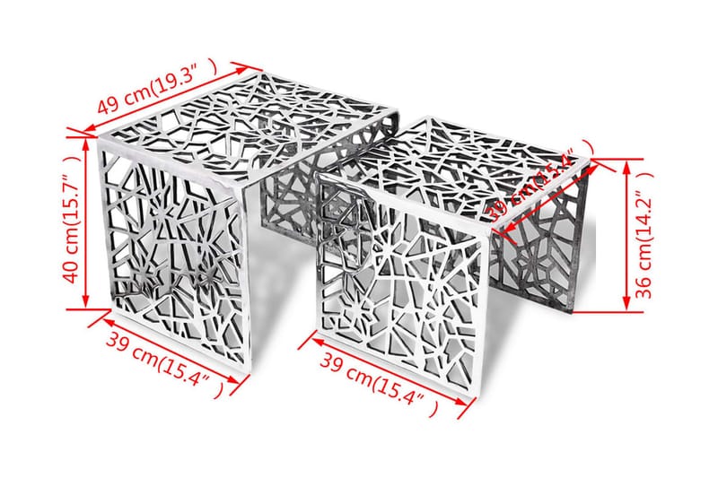 Tvådelat sats-sidobord fyrkantigt aluminium silver - Silver - Möbler - Vardagsrum - Soffbord & vardagsrumsbord - Satsbord