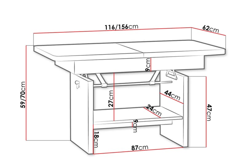 JANKI Soffbord 116 cm Höj- och Sänkbar med Förvaring Hylla G - Grå - Möbler - Vardagsrum - Soffbord & vardagsrumsbord - Soffbord