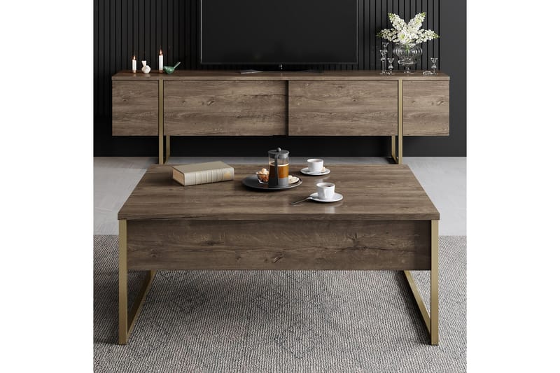 LUXE Soffbord 90x40 cm Brun/Guld - Möbler - Vardagsrum - Soffbord & vardagsrumsbord - Soffbord