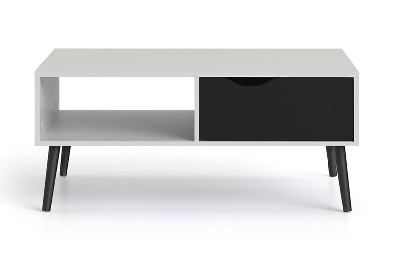 ORINO Soffbord 99 cm med Förvaring Låda + Hylla Vit/Svart - Bord - Soffbord