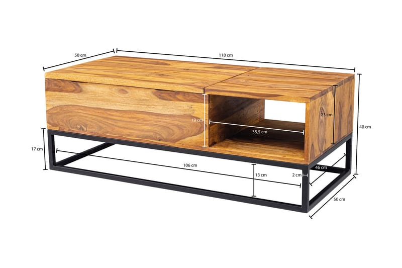 SCIARRILLO Soffbord 110 cm med Förvaring Massivt Trä/Svart - Möbler - Vardagsrum - Soffbord & vardagsrumsbord - Soffbord