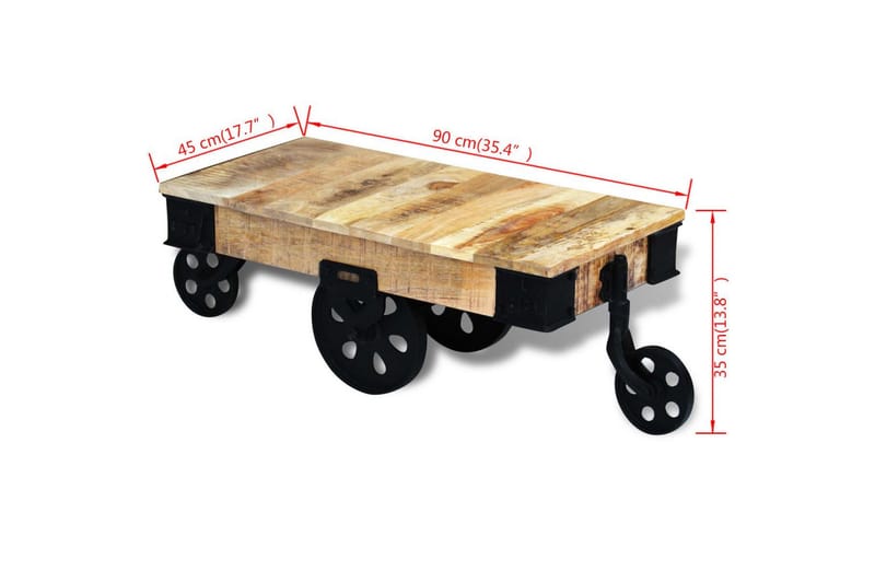 Soffbord med hjul industriell stil mangoträ - Brun - Möbler - Vardagsrum - Soffbord & vardagsrumsbord - Soffbord