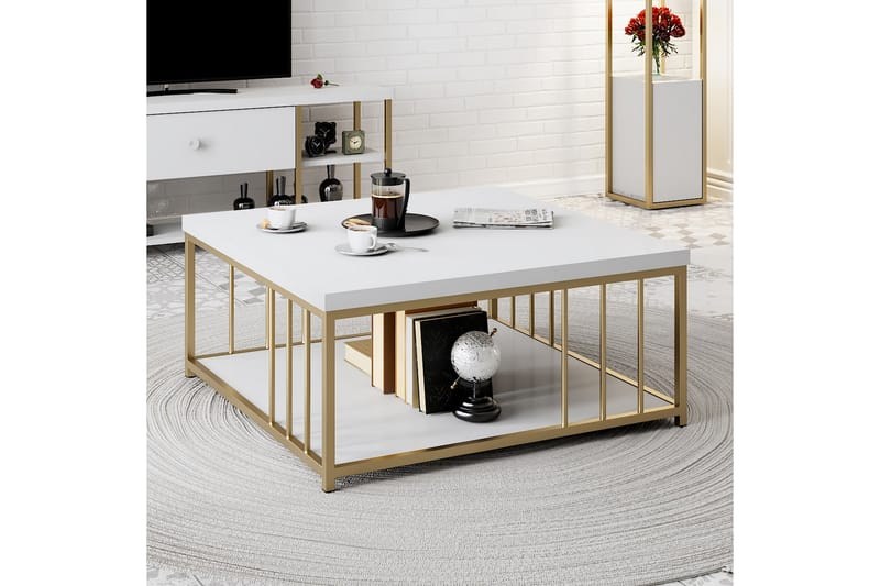 ZENN Soffbord 90x90 cm Vit/Guld - Möbler - Vardagsrum - Soffbord & vardagsrumsbord - Soffbord