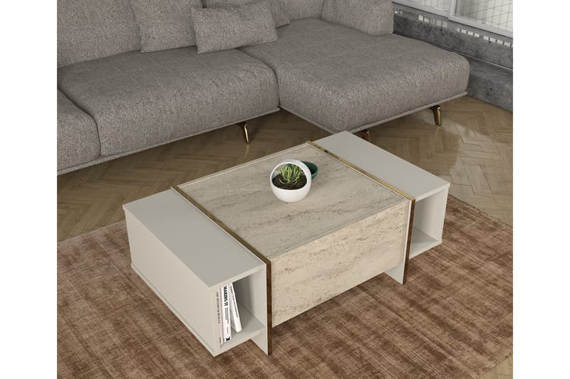 VEYRON Soffbord 104 cm Beige/Sandsten - Möbler - Vardagsrum - Soffbord & vardagsrumsbord - Soffbord