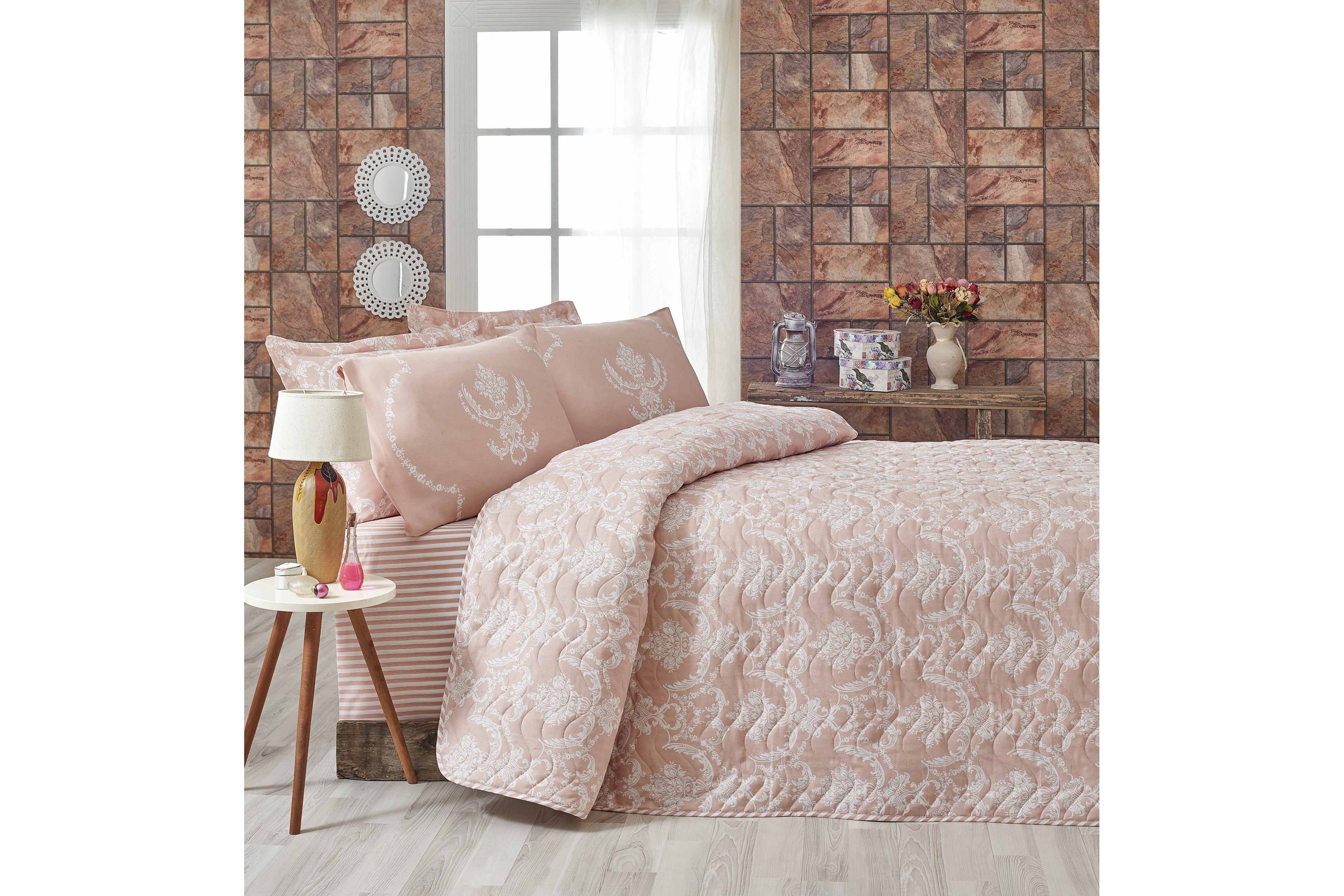 EPONJ HOME Överkast Dubbelt 200×220 Quilt+2 Örngott Rosa –