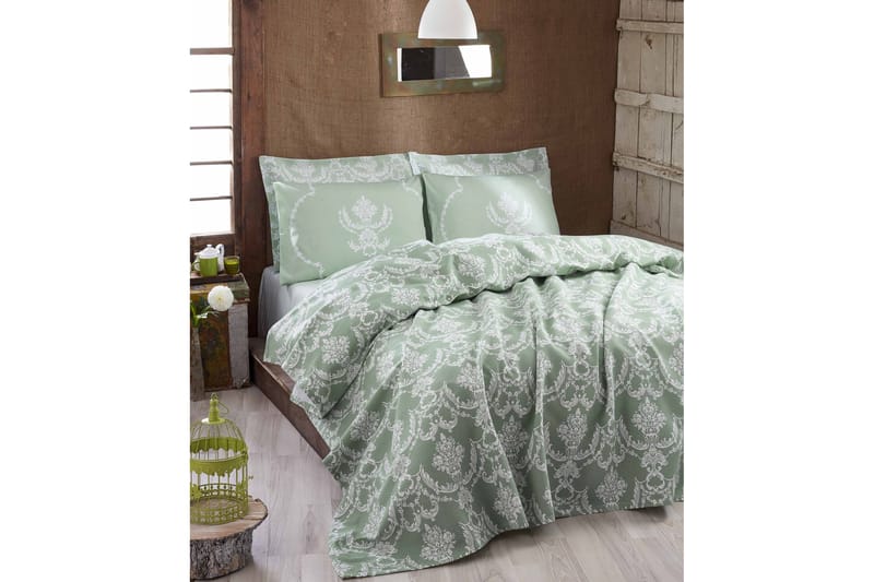 EPONJ HOME Överkast Enkelt 160x235 Grön/Vit - Överkast - Sängkläder - Överkast dubbelsäng