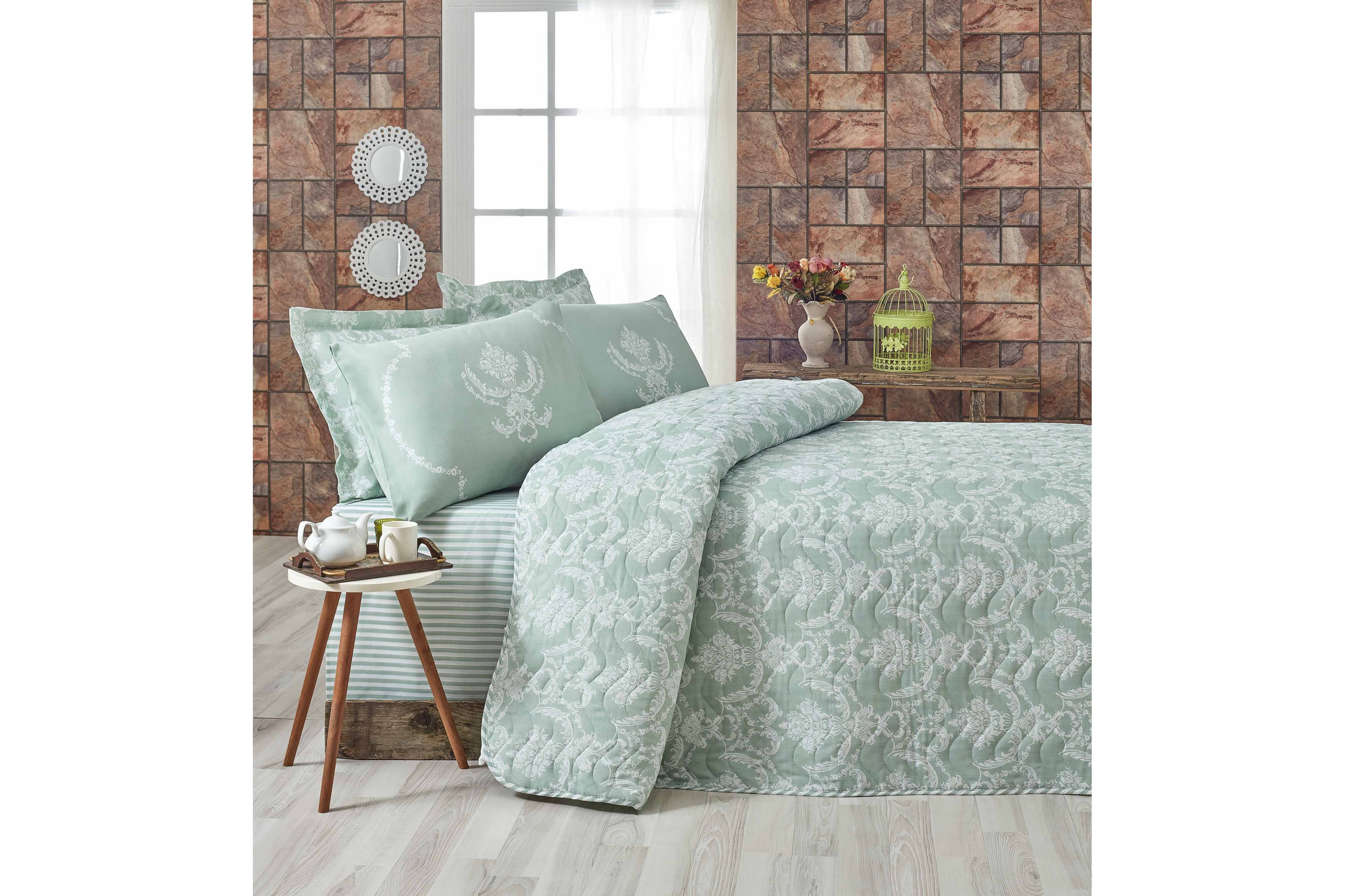 EPONJ HOME Överkast Enkelt 160×220 Quilt+Örngott Grön/Vit –