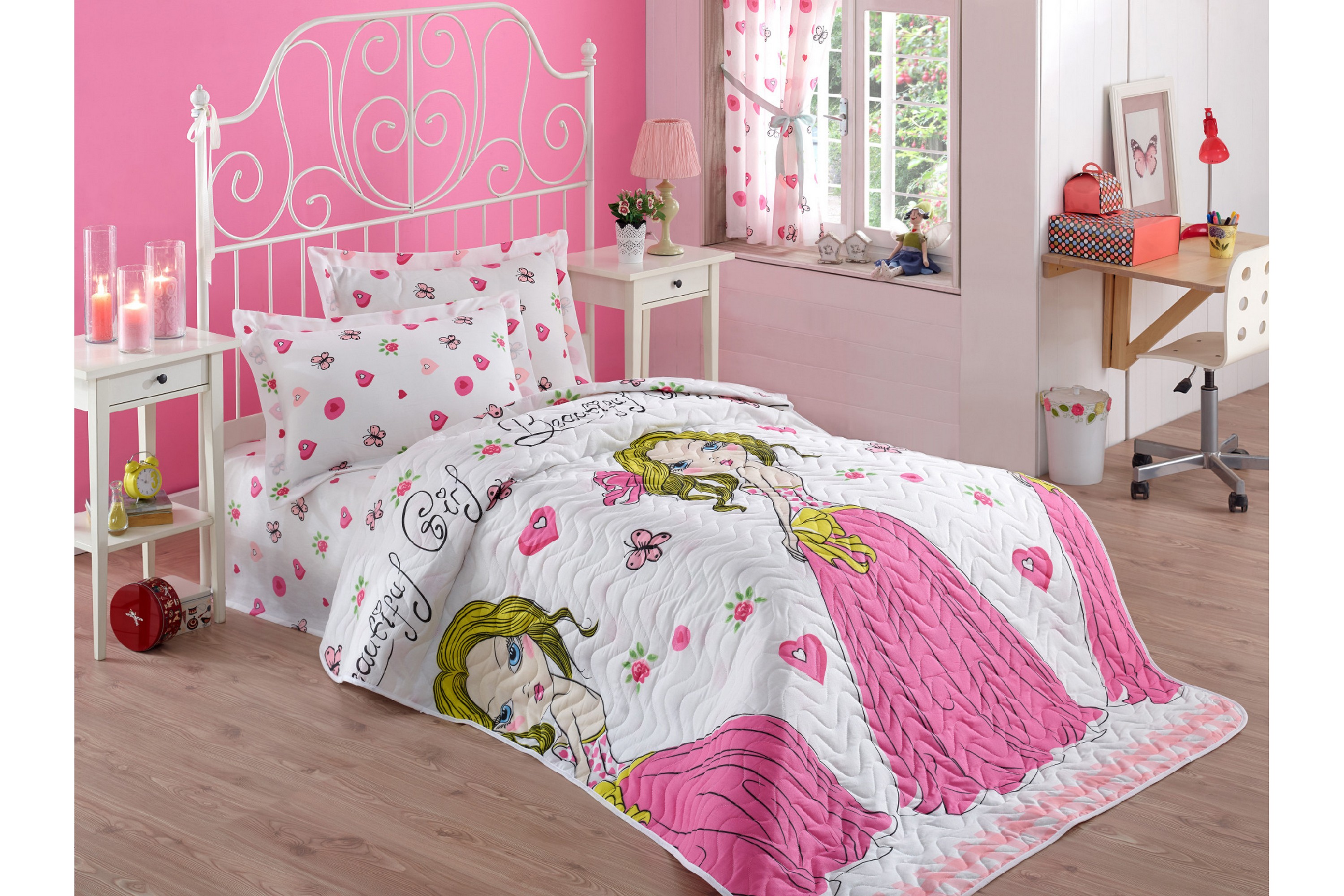 EPONJ HOME Överkast Enkelt 160×220 Quilt+Örngott Vit/Rosa –