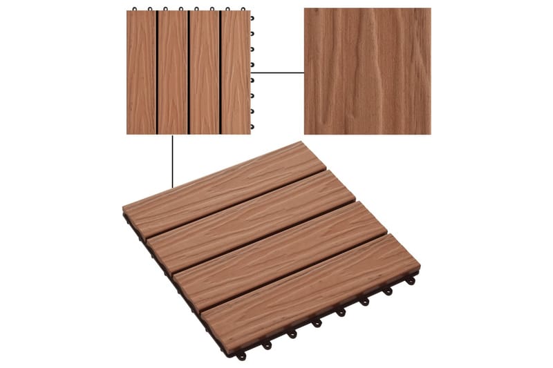 Trall 11 st djupt mönster WPC 30x30 cm 1 kvm ljusbrun - Brun - Utemöbler - Balkong - Balkonggolv - Trall balkong