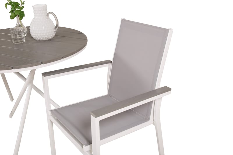 Parma Caféset Rund Ø90 cm + 2 Karmstolar - Vit/Grå - Utemöbler - Utegrupp - Caféset