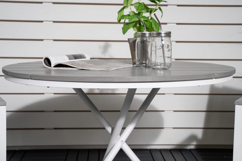 Parma Caféset Rund Ø90 cm + 2 Karmstolar - Vit/Grå - Utemöbler - Utegrupp - Caféset