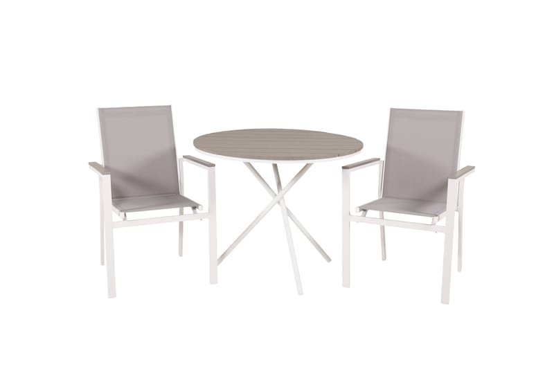 Parma Caféset Rund Ø90 cm + 2 Karmstolar - Vit/Grå - Utemöbler - Utegrupp - Caféset