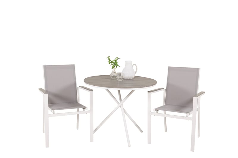 Parma Caféset Rund Ø90 cm + 2 Karmstolar - Vit/Grå - Utemöbler - Utegrupp - Caféset