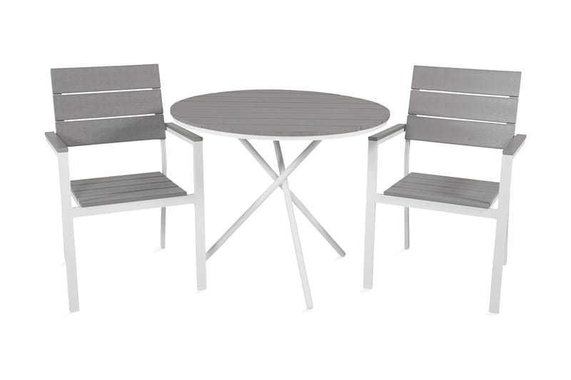 Parma Caféset Rund Ø90 cm + 2 Levels Stolar - Vit/Grå - Utemöbler - Utegrupp - Caféset