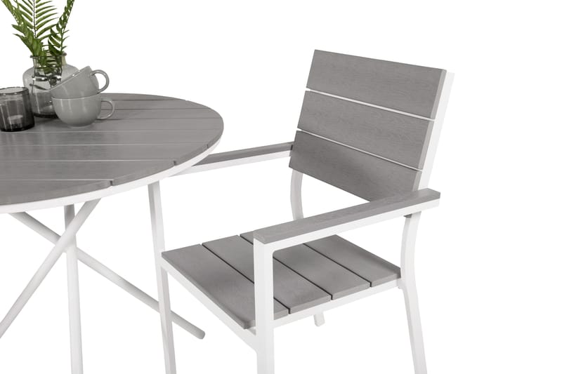 Parma Caféset Rund Ø90 cm + 2 Levels Stolar - Vit/Grå - Utemöbler - Utegrupp - Caféset