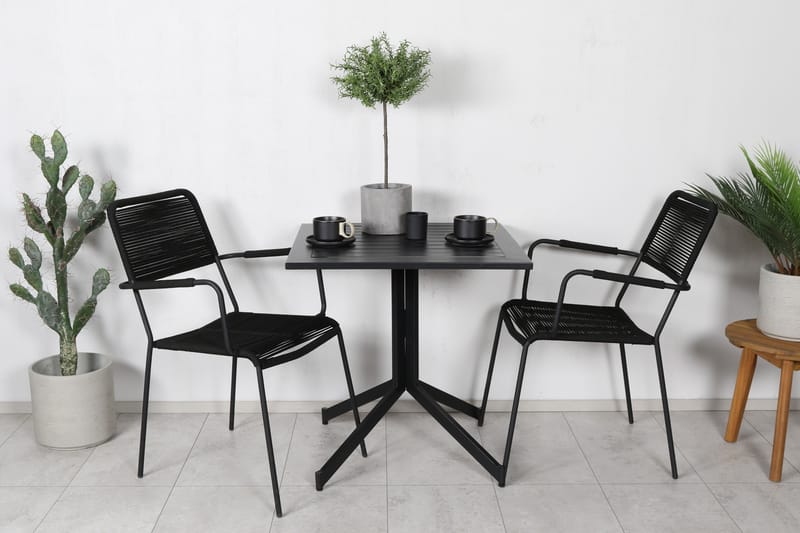 Way Caféset 70 cm + 2 Lindos Karmstolar - Svart/Brun - Utemöbler - Utegrupp - Caféset