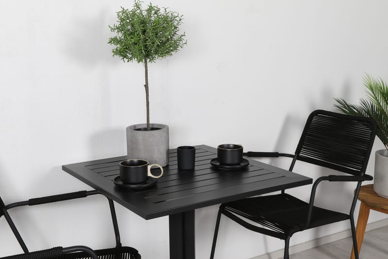 Way Caféset 70 cm + 2 Lindos Karmstolar - Svart/Brun - Utemöbler - Utegrupp - Caféset