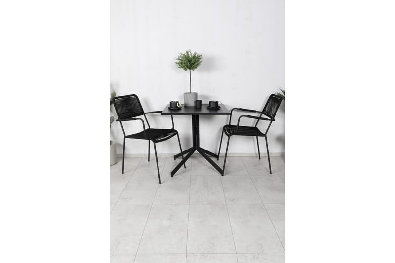 Way Caféset 70 cm + 2 Lindos Karmstolar - Svart/Brun - Utemöbler - Utegrupp - Caféset