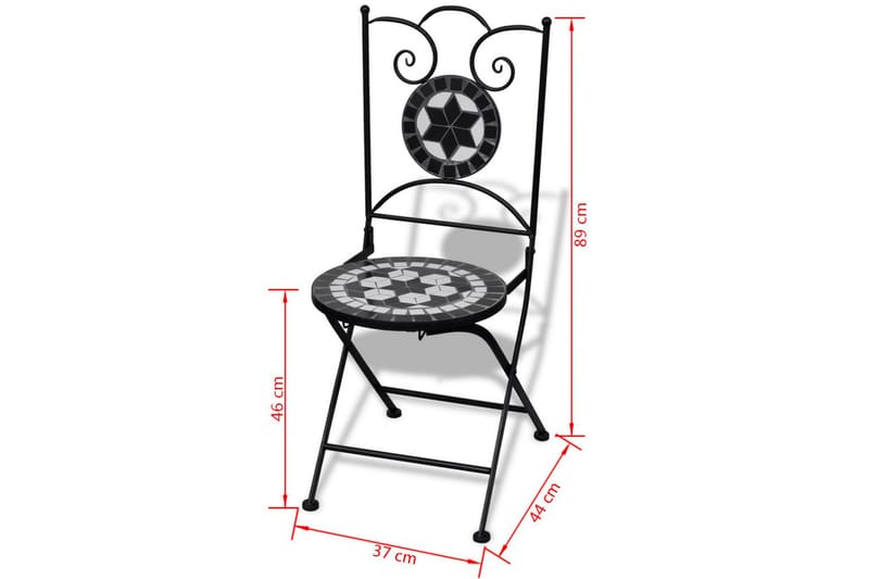 Hopfällbara caféstolar 2 st keramik svart och vit - Flerfärgad - Utemöbler - Balkong - Balkongmöbler - Balkongstolar