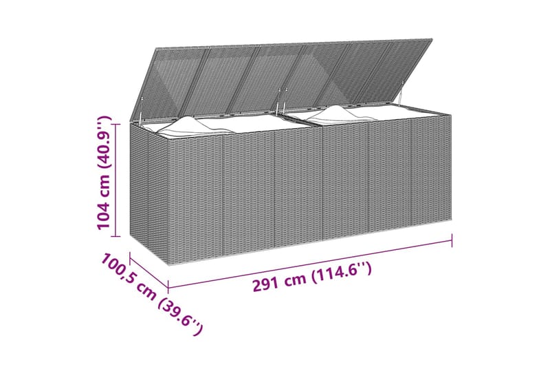 Dynbox PE-rotting 291x100,5x104 cm grå - Grå - Utemöbler - Dynförvaring & möbelskydd - Dynboxar & dynlådor