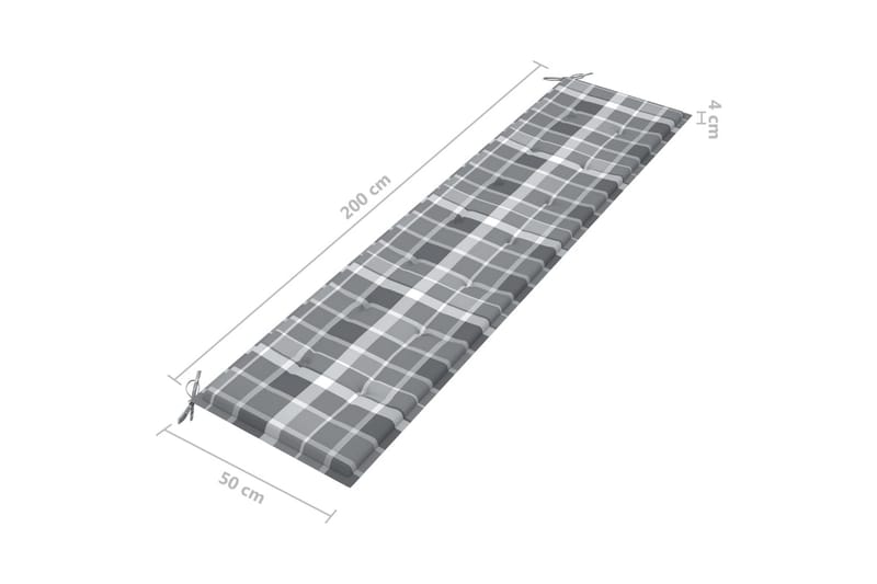 Dyna för trädgårdsbänk grått rutmönster 200x50x4 cm tyg - Flerfärgad - Utemöbler - Dynor - Soffdynor & bänkdynor utemöbler