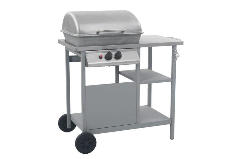 Gasolgrill med sidobord i 3 nivåer silver - Silver - Utemöbler - Grillar & matlagning utomhus - Gasolgrill