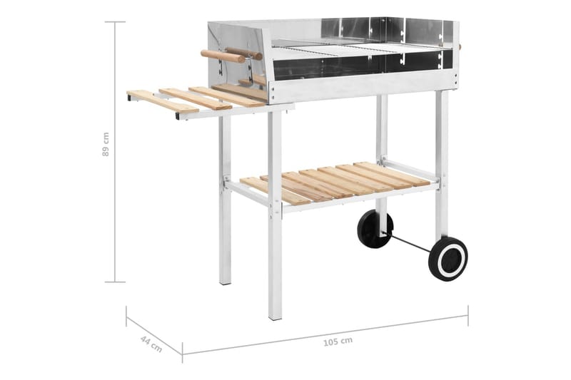 Kolgrill XXL rostfritt stål med 2 hyllor - Silver - Utemöbler - Grillar & matlagning utomhus - Kolgrill