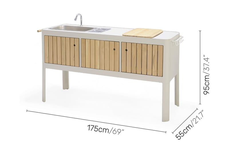 PORTALS Utekök 174 cm Vit/Teak - Utemöbler - Grillar & matlagning utomhus - Utekök