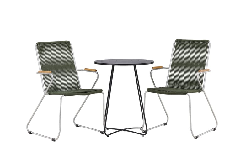 Bacong Caféset Rund 60 cm + 2 st Bois Karmstolar - Grön/Svart - Utemöbler - Utegrupp - Caféset