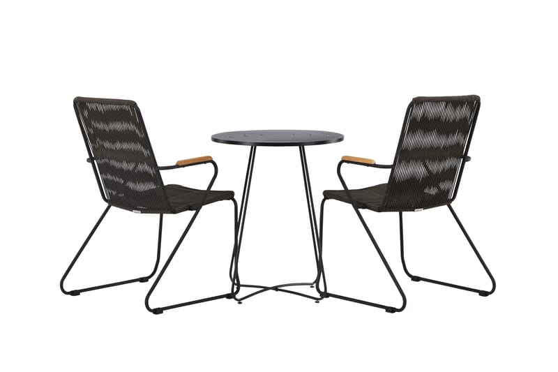 Bacong Caféset Rund 60 cm + 2 st Bois Karmstolar - Svart - Utemöbler - Utegrupp - Caféset