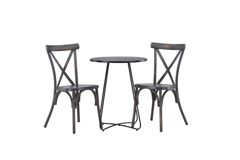 Bacong Caféset Rund 60 cm + 2 st Tablas Matstolar - Mörkgrå/Svart - Utemöbler - Utegrupp - Caféset