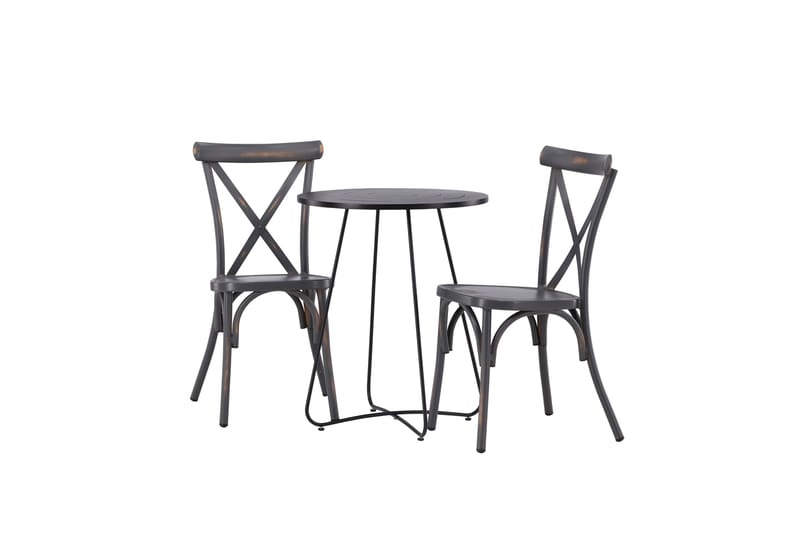 Bacong Caféset Rund 60 cm + 2 st Tablas Matstolar - Mörkgrå/Svart - Utemöbler - Utegrupp - Caféset